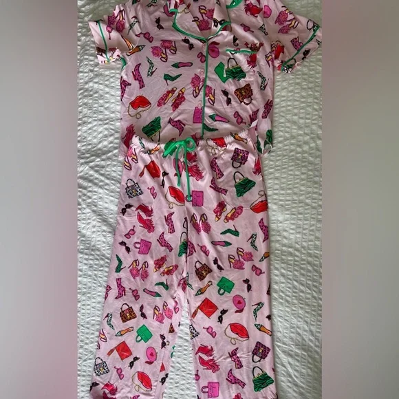 Room Service “Drink Champagne” Women's Pink Printed Pajama Set Size L - Picture 6 of 9
